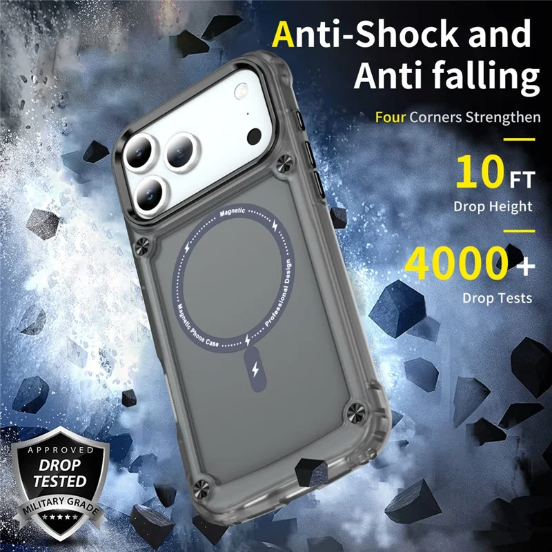 For iPhone 17 Pro Max Case Skin Touch TPU + PC Phone Cover Compatible with MagSafe - Transparent Black