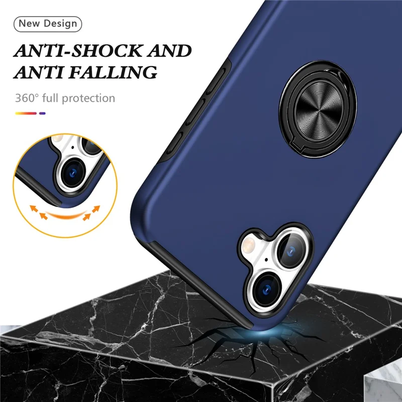Coque pour iPhone 17 en PC + TPU avec Support de Bague Rotative - Bleu