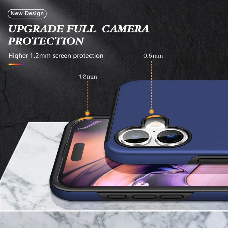 Coque pour iPhone 17 en PC + TPU avec Support de Bague Rotative - Bleu