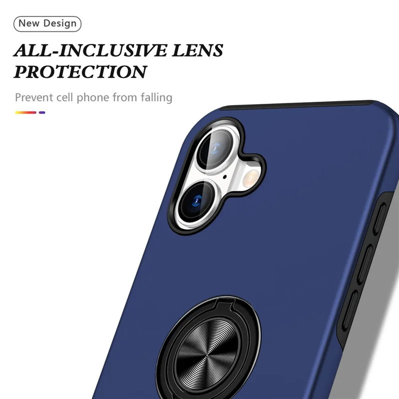 Coque pour iPhone 17 en PC + TPU avec Support de Bague Rotative - Bleu