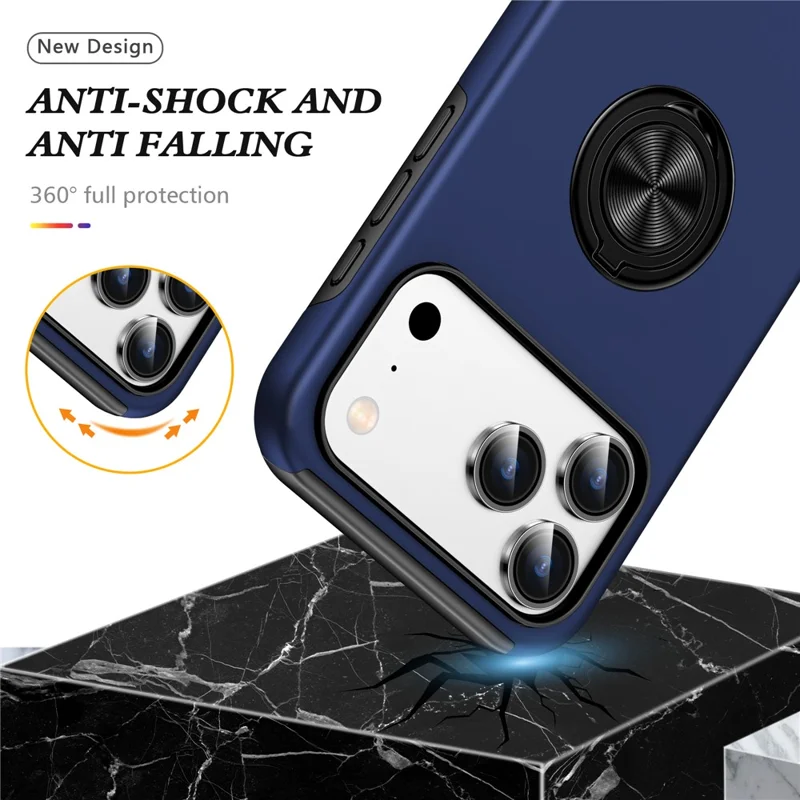 Für iPhone 17 Pro Hülle PC + TPU Handyhülle mit drehbarem Ringhalter - Blau