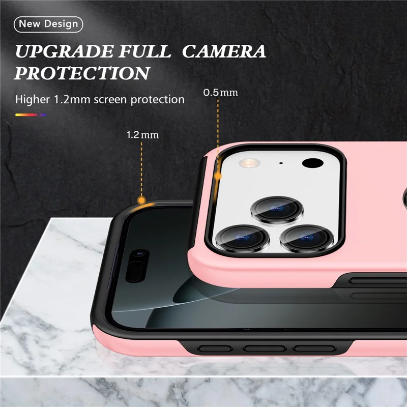 For iPhone 17 Pro Case PC + TPU Phone Cover with Rotatable Ring Holder - Rose Gold