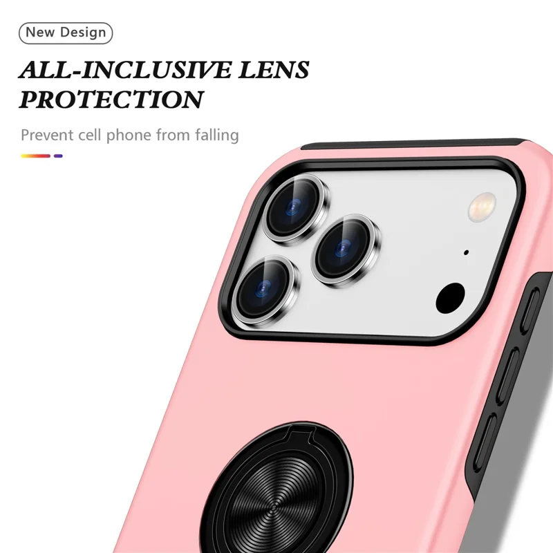 For iPhone 17 Pro Case PC + TPU Phone Cover with Rotatable Ring Holder - Rose Gold