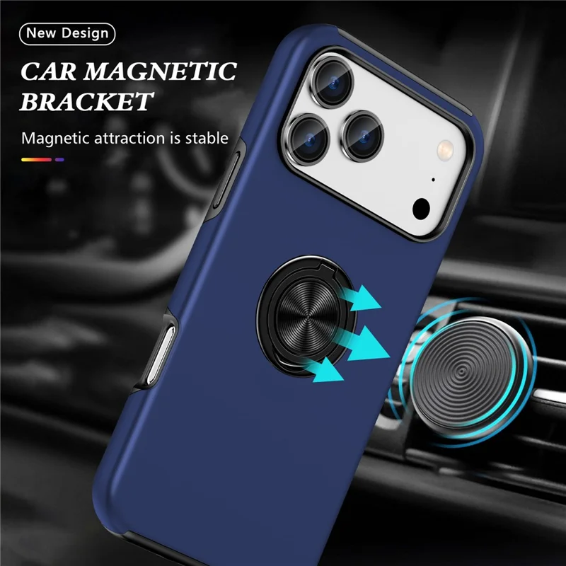 Étui pour iPhone 17 Pro Max en PC + TPU avec Support de Bague Rotatif - Bleu