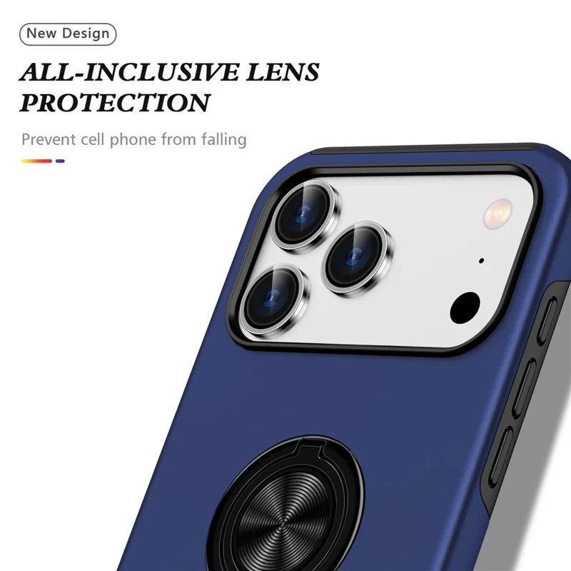 Étui pour iPhone 17 Pro Max en PC + TPU avec Support de Bague Rotatif - Bleu