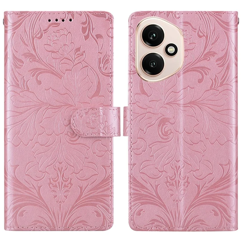 For Honor 400 5G (Global) Leather Case Imprinted Floral Pattern Wallet Stand Flip Phone Cover - Pink