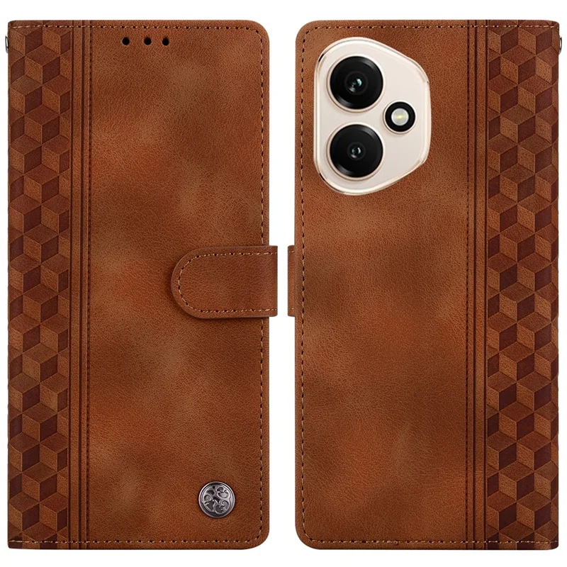 For Honor 400 5G (Global) Leather Case Imprinted Checkered Pattern Wallet Stand Flip Phone Cover - Brown
