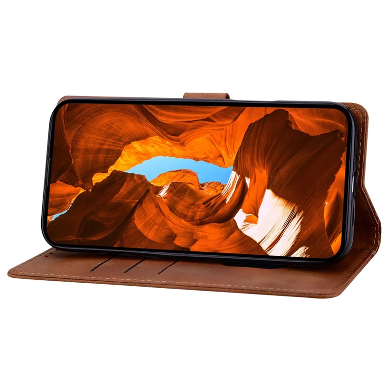 For Honor 400 Pro 5G (Global) Leather Case Imprinted Checkered Pattern Wallet Stand Flip Phone Cover - Brown