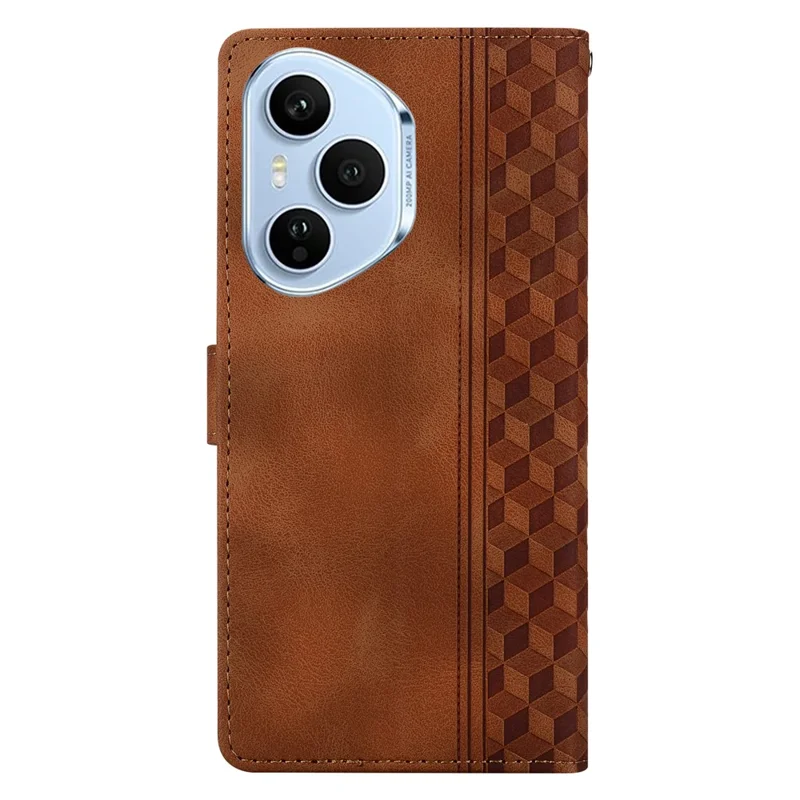 For Honor 400 Pro 5G (Global) Leather Case Imprinted Checkered Pattern Wallet Stand Flip Phone Cover - Brown