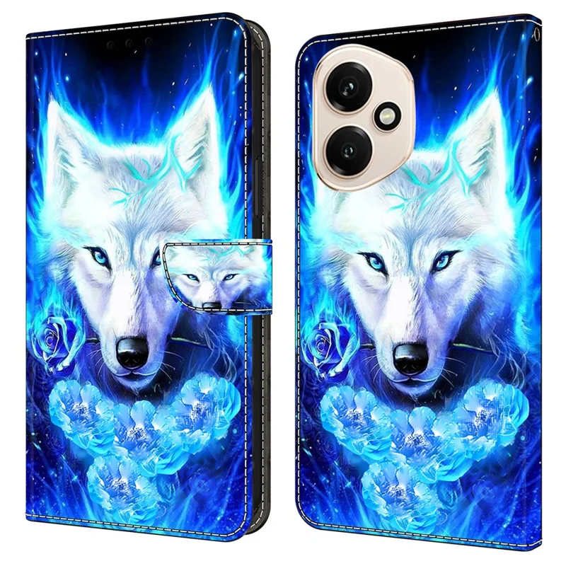 Étui en cuir For Honor 400 5G (Global) avec motif imprimé, support portefeuille et rabat - Loup Blanc