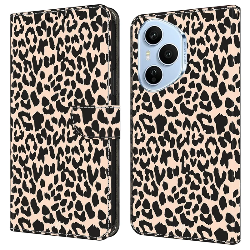 Étui For Honor 400 Pro 5G (Global) avec Emplacement pour Carte et Motif Imprimé - Housse de Téléphone en TPU + Cuir PU avec Rabat - Imprimé Léopard