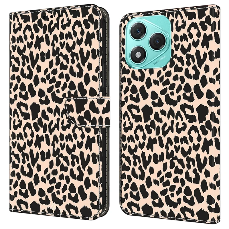 For Honor 400 Lite 5G Case with Card Slot Pattern Printed TPU + PU Leather Flip Phone Cover - Leopard Print