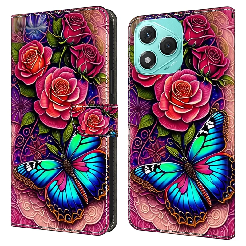 For Honor 400 Lite 5G Case PU Leather Wallet Phone Cover with Stand - Colorful Butterfly