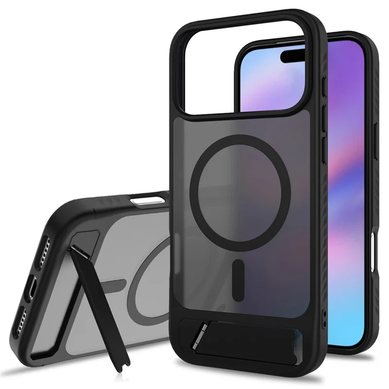 Groothandel voor iPhone 17 Pro hoes compatibel met MagSafe staander hoes met huidgevoel - Zwart
