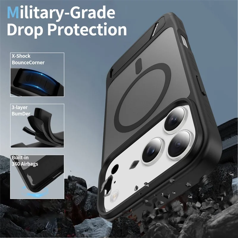 Groothandel voor iPhone 17 Pro hoes compatibel met MagSafe staander hoes met huidgevoel - Zwart