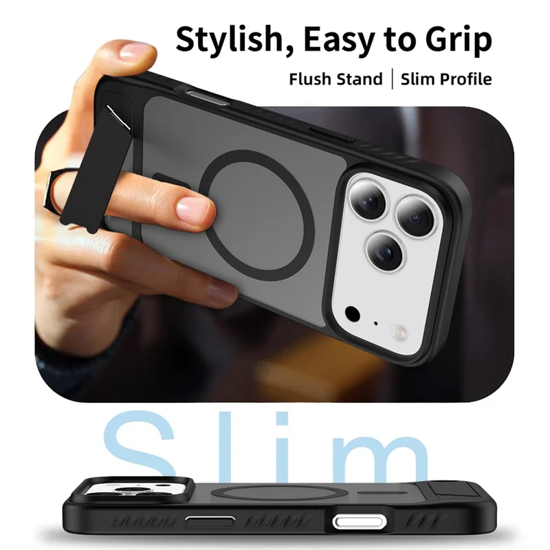 Groothandel voor iPhone 17 Pro hoes compatibel met MagSafe staander hoes met huidgevoel - Zwart