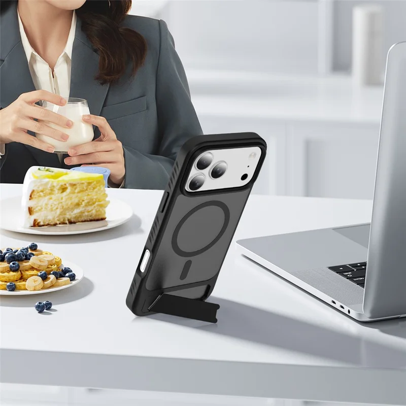 Groothandel voor iPhone 17 Pro hoes compatibel met MagSafe staander hoes met huidgevoel - Zwart