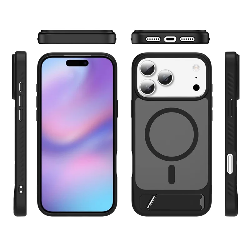 Hurtowa zakupowa obudowa na iPhone 17 Pro Max zgodna z MagSafe, etui z podpórką, dotykowa obudowa - Czarny