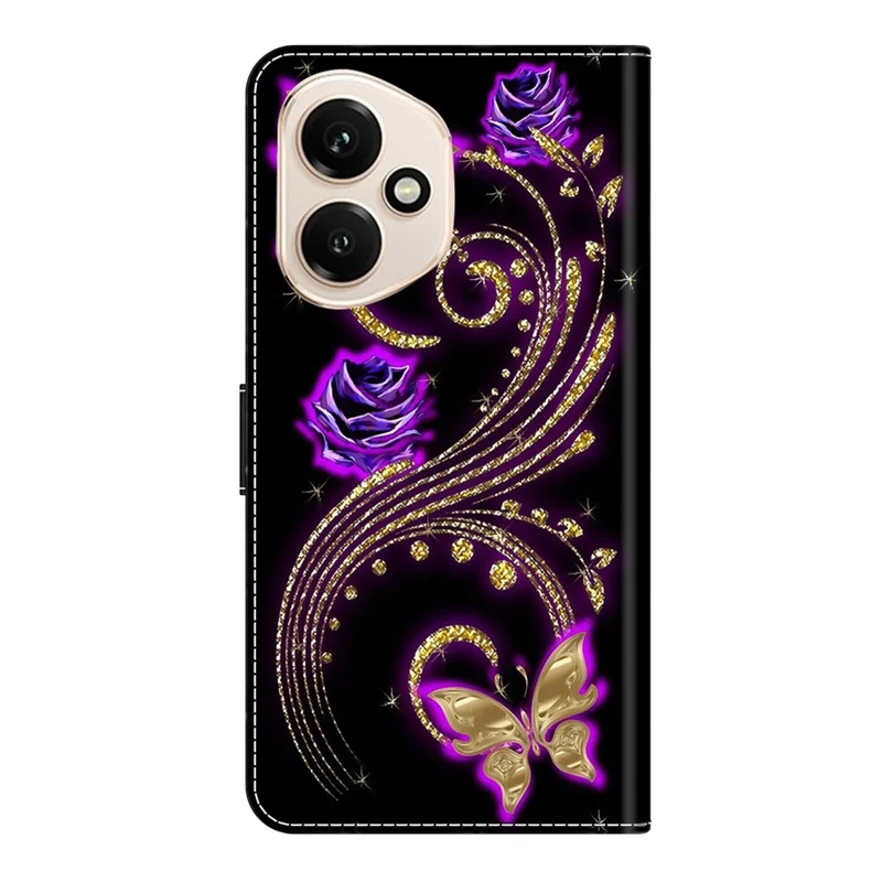 For Honor 400 5G (Global) Case 3D Pattern PU Leather Wallet Phone Cover with Stand - Purple Flowers  /  Butterflies