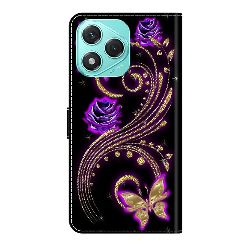 For Honor 400 Lite 5G Case 3D Pattern PU Leather Wallet Phone Cover with Stand - Purple Flowers  /  Butterflies