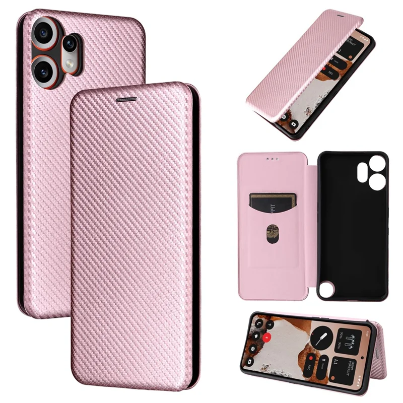 For Nothing CMF Phone 2 Pro Case Carbon Fiber Texture Drop-Proof PU Leather Phone Cover - Rose Gold