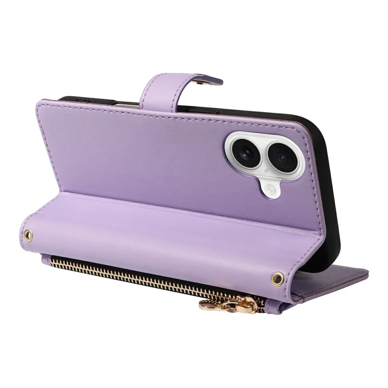 For iPhone 16 Wallet Case with Straps, Rhombus Leather Stand Phone Cover - Purple