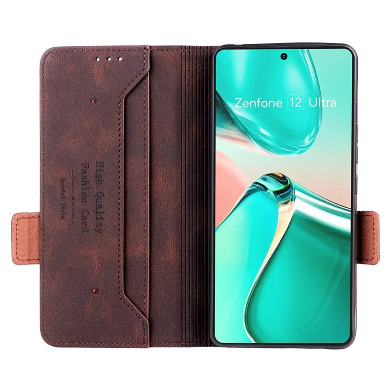 For Asus Zenfone 12 Ultra 5G Case Leather Wallet Flip Phone Cover with Hardware Decor - Coffee