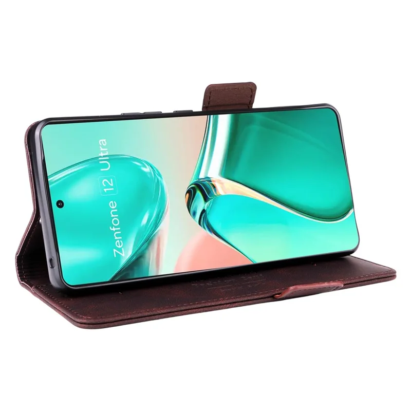 For Asus Zenfone 12 Ultra 5G Case Leather Wallet Flip Phone Cover with Hardware Decor - Coffee