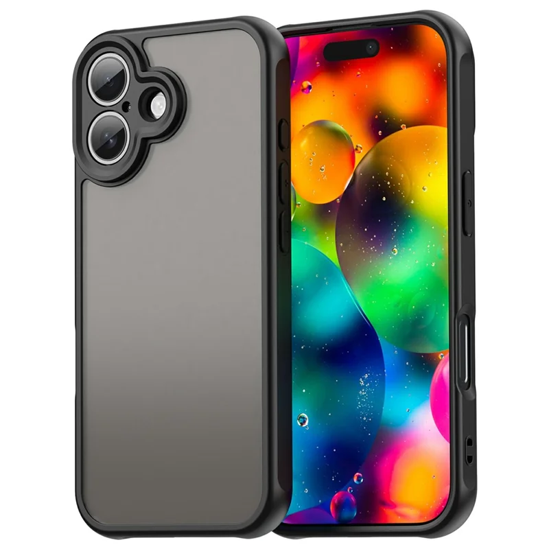 For iPhone 17 Case Drop Proof Airbags Frosted Translucent PC + TPU Phone Back Cover - Black