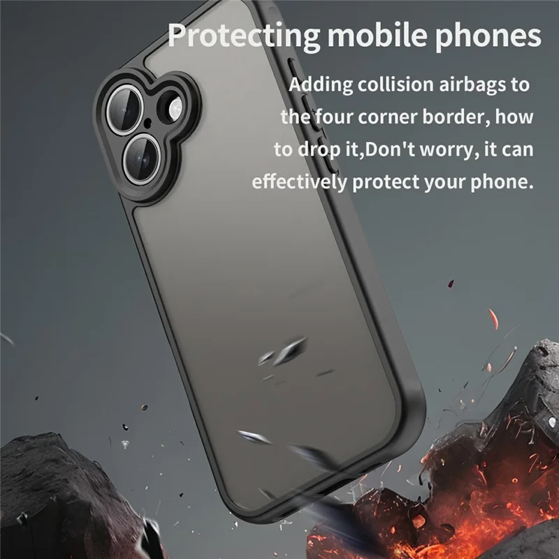 For iPhone 17 Case Drop Proof Airbags Frosted Translucent PC + TPU Phone Back Cover - Black