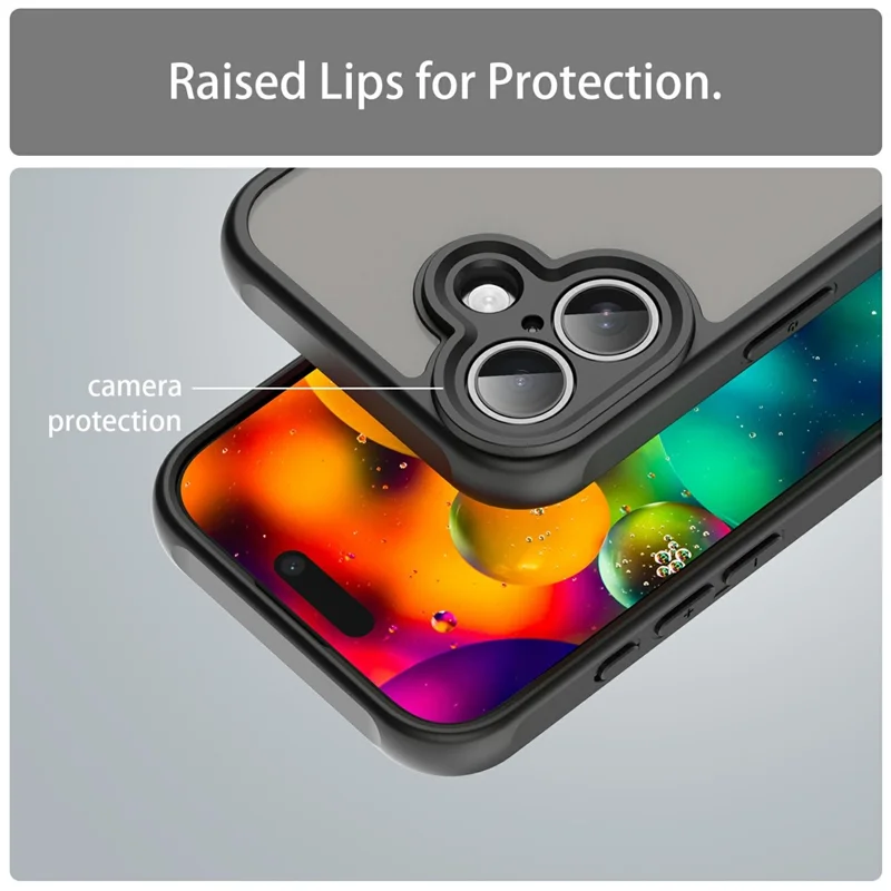 For iPhone 17 Case Drop Proof Airbags Frosted Translucent PC + TPU Phone Back Cover - Black
