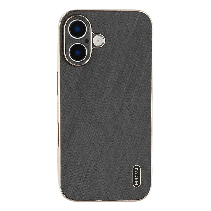 KADEM For iPhone 16 Plus Case Electroplating Silk Texture PU + TPU Phone Back Cover - Black