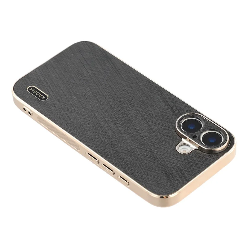 KADEM For iPhone 16 Plus Case Electroplating Silk Texture PU + TPU Phone Back Cover - Black