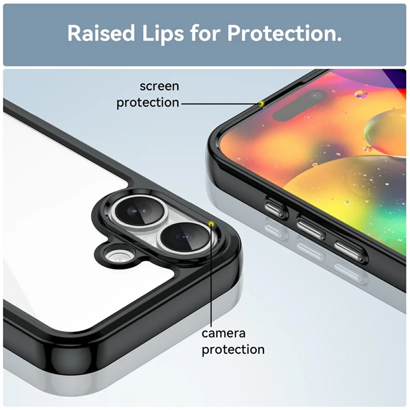 For iPhone 17 Case TPU + Acrylic Protective Clear Phone Cover - Black