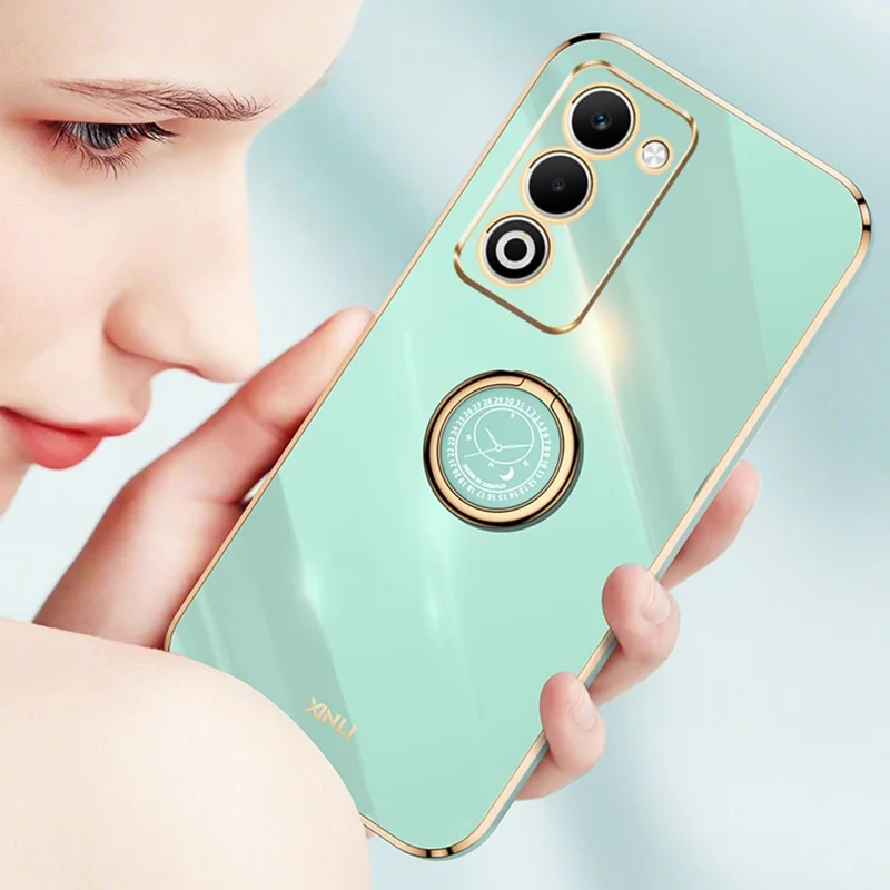 Cover per Oppo A5 5G / 4G con Anello Supporto e Finitura Elettroplatata - Ciano