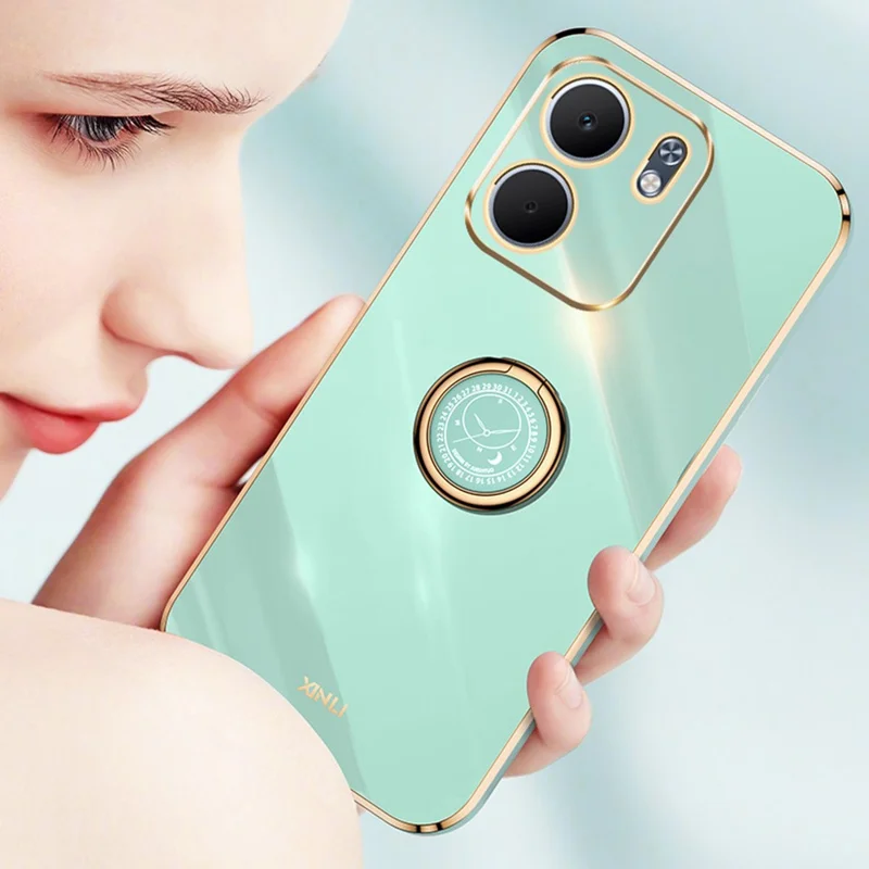 XINLI For Oppo A5x 5G Case Ring Kickstand Electroplating TPU Phone Cover - Cyan