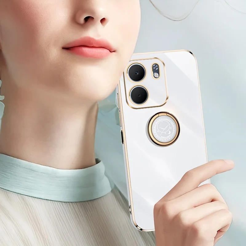 XINLI For Oppo A5x 5G Case Ring Kickstand Electroplating TPU Phone Cover - Cyan