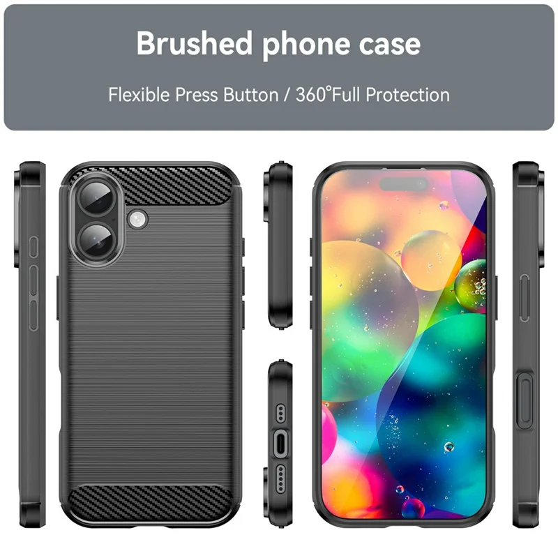 For iPhone 17 Case Protective Phone Cover Carbon Fiber Texture Brushed - Black