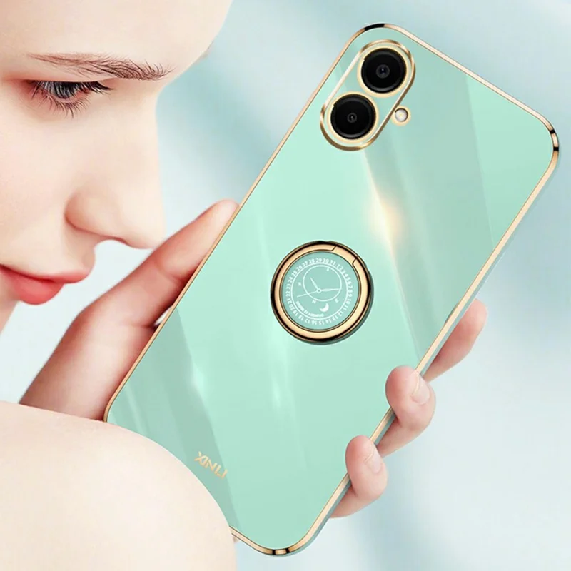 XINLI For Samsung Galaxy A07 5G Case Ring Kickstand Electroplating TPU Phone Cover - Cyan
