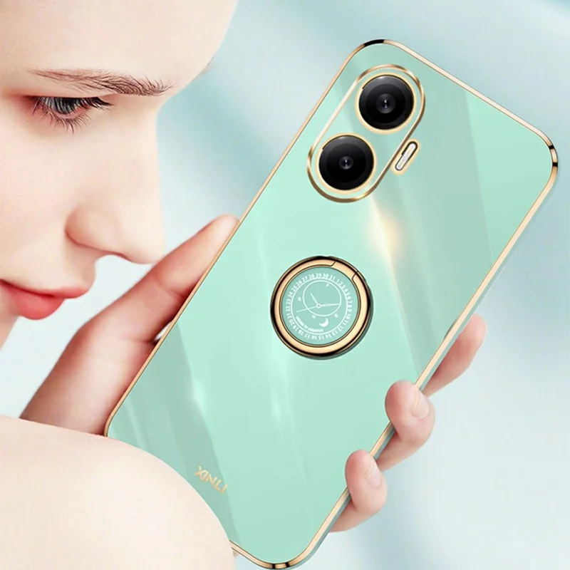 Capa XINLI para Xiaomi Redmi Turbo 4 Pro 5G com Anel de Suporte e Acabamento Eletrolítico em TPU - Ciano