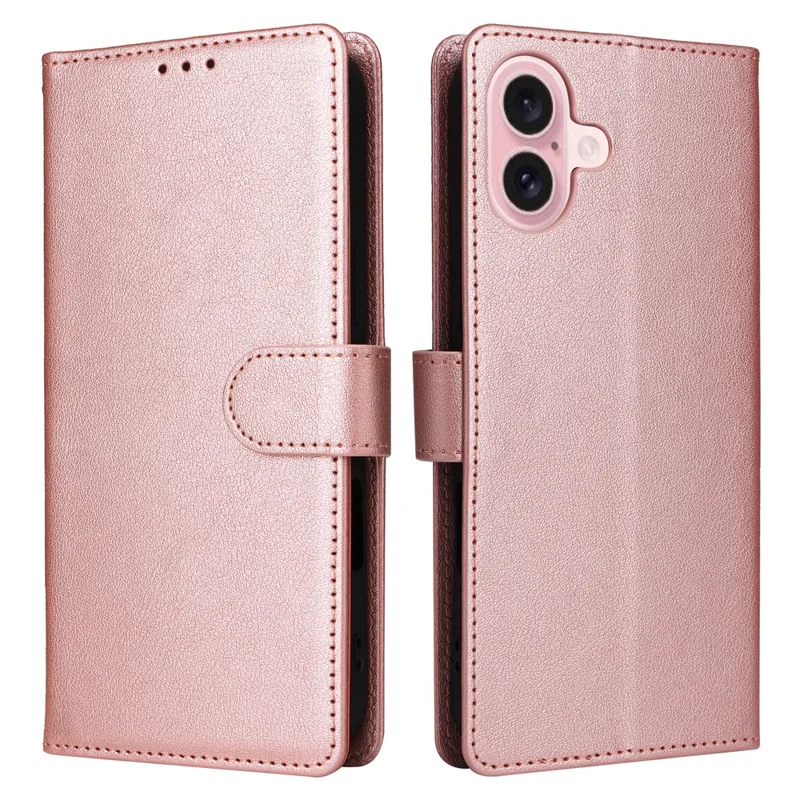 For iPhone 17 Case Wallet Stand View PU Leather Phone Cover with Wrist Strap - Rose Gold