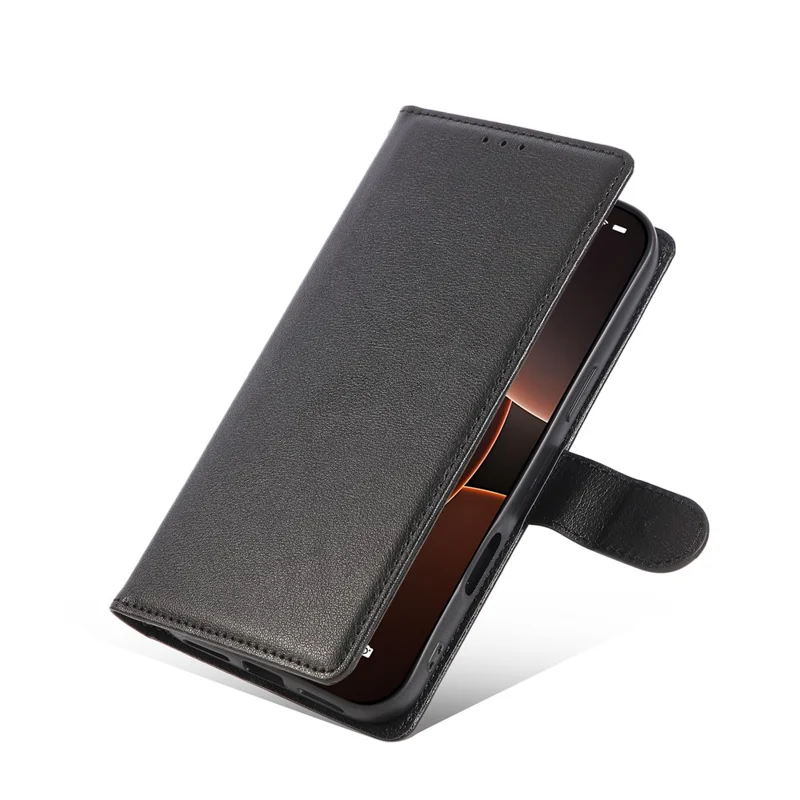 For iPhone 18 Pro / 17 Pro Case Wallet Stand View PU Leather Phone Cover with Wrist Strap - Black