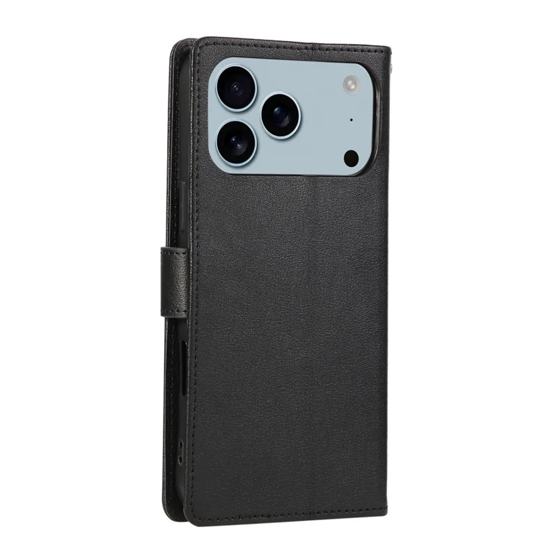 For iPhone 18 Pro / 17 Pro Case Wallet Stand View PU Leather Phone Cover with Wrist Strap - Black
