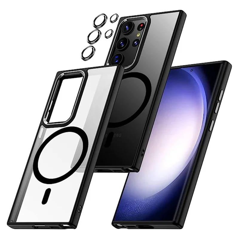 For Samsung Galaxy S25 Ultra Case Compatible with MagSafe Acrylic Back TPU Frame Clear Phone Cover - Black