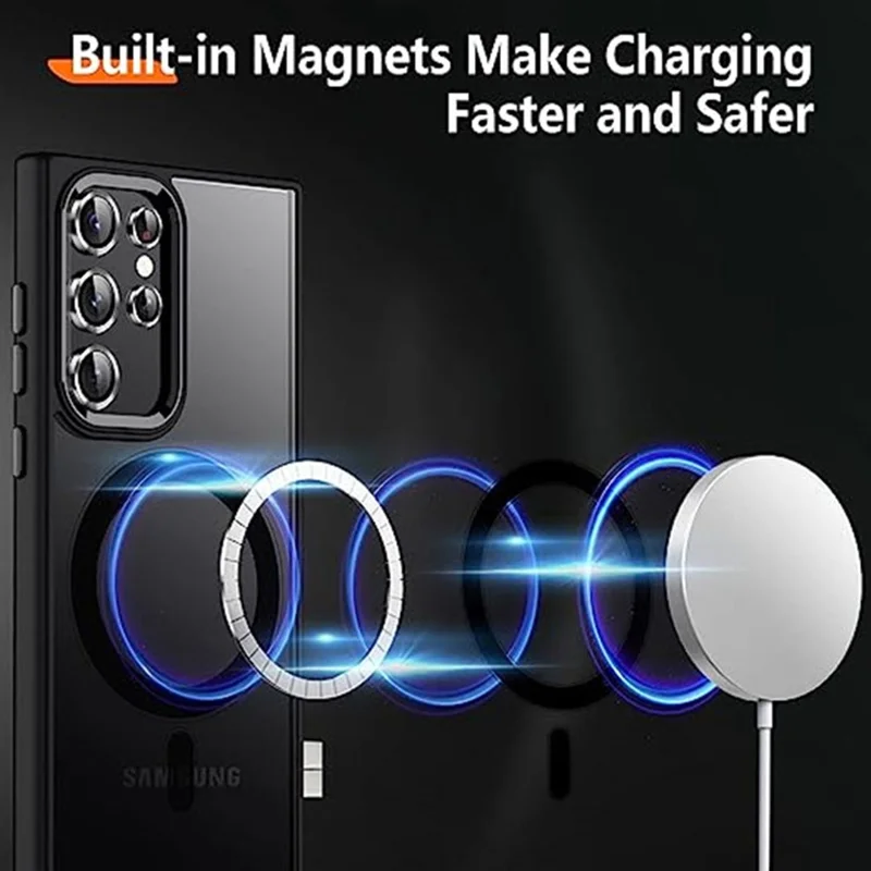 For Samsung Galaxy S25 Ultra Case Compatible with MagSafe Acrylic Back TPU Frame Clear Phone Cover - Black