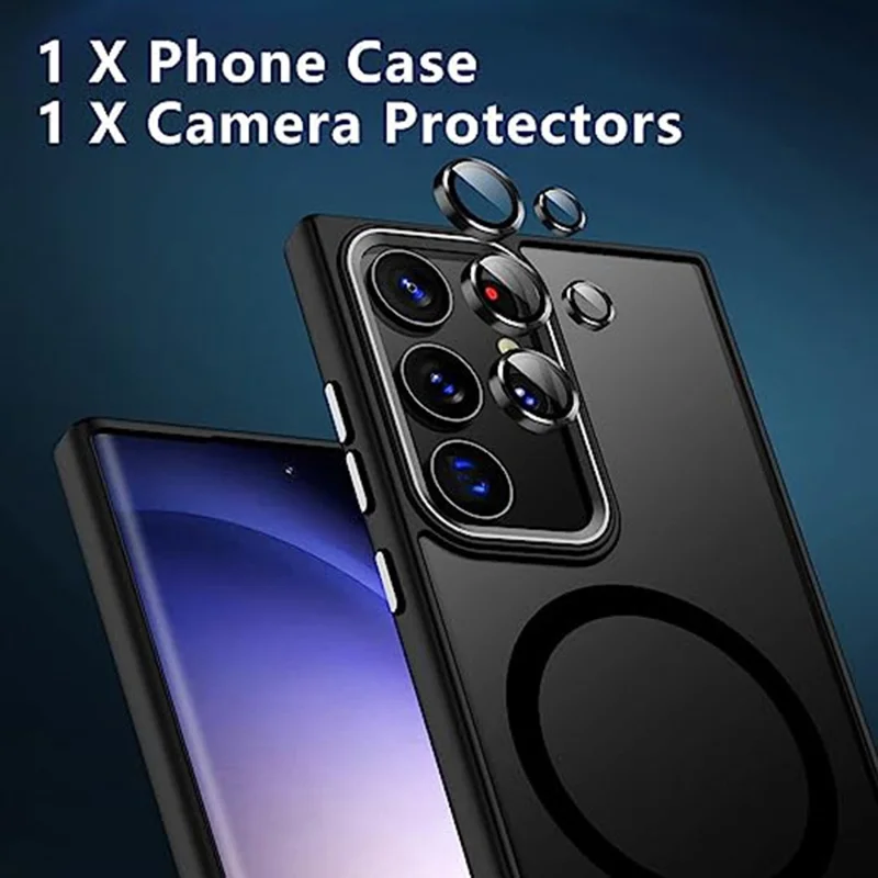 For Samsung Galaxy S25 Ultra Case Compatible with MagSafe Acrylic Back TPU Frame Clear Phone Cover - Black