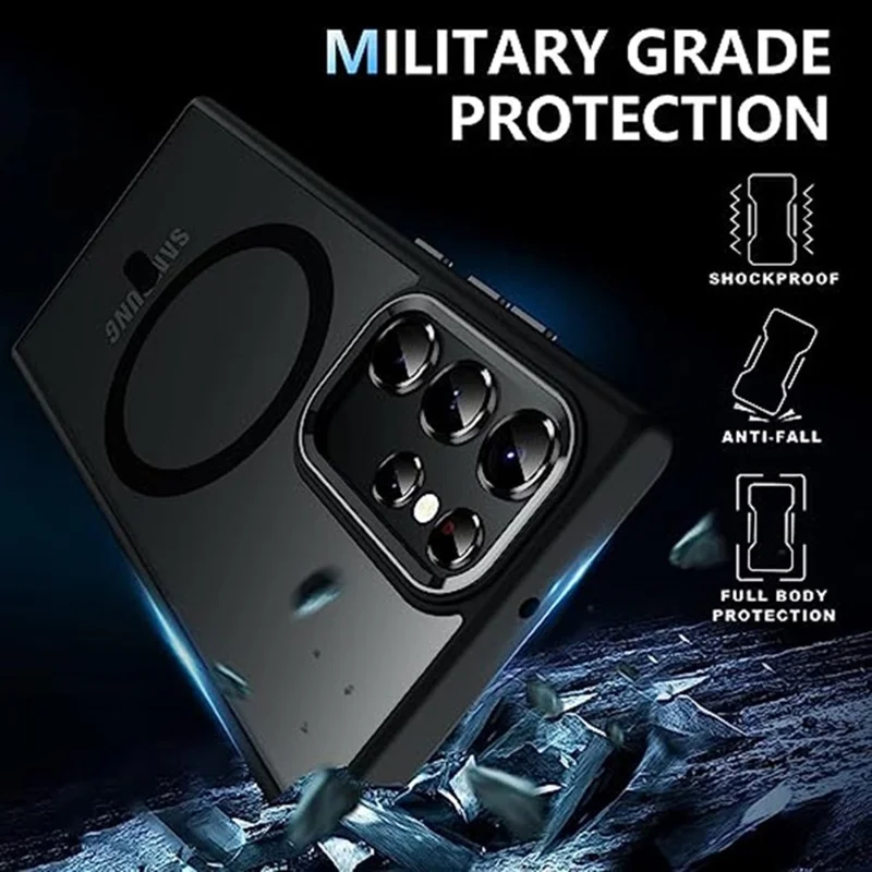 For Samsung Galaxy S25 Ultra Case Compatible with MagSafe Acrylic Back TPU Frame Clear Phone Cover - Black