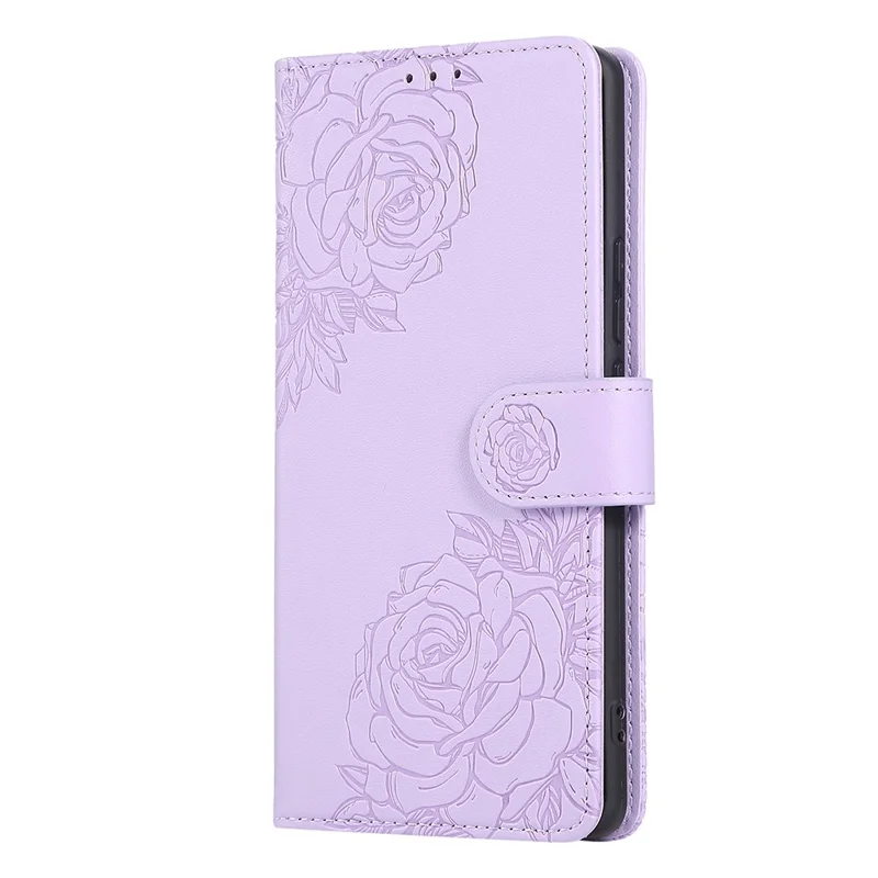 For Samsung Galaxy A07 / A07 5G / A06 4G / 5G Case Rose Flower PU Leather Wallet Phone Cover with 3 Card Slots / Wrist Strap - Light Purple