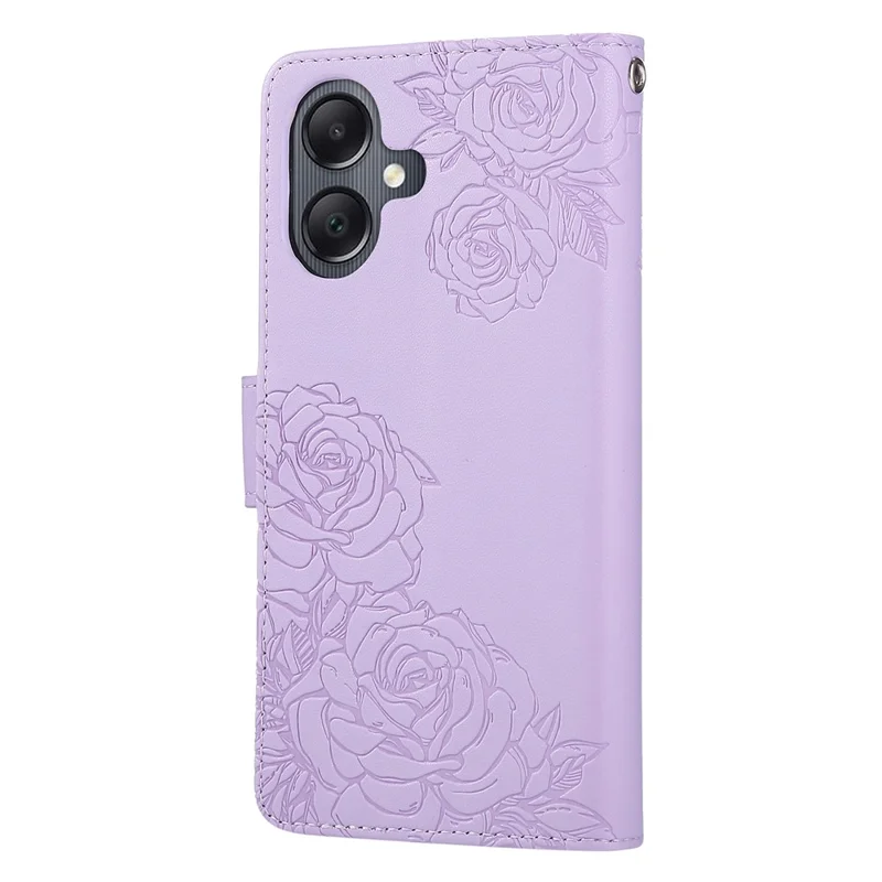 For Samsung Galaxy A07 / A07 5G / A06 4G / 5G Case Rose Flower PU Leather Wallet Phone Cover with 3 Card Slots / Wrist Strap - Light Purple