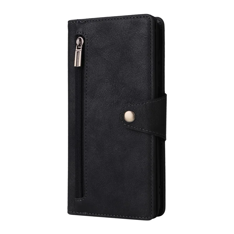For Samsung Galaxy A17 5G Case Zipper Wallet Rivet Decor Leather Phone Cover with Wrist Strap - Black